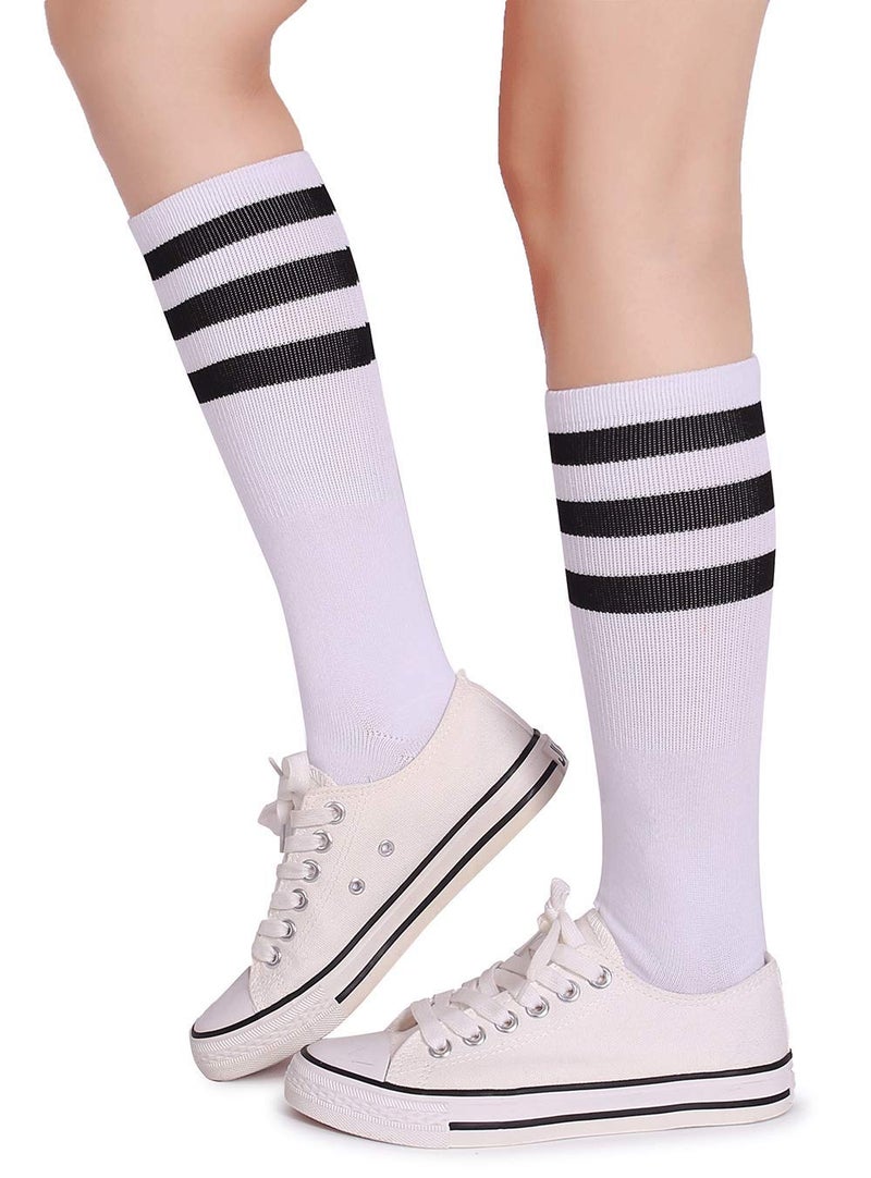 Pareberry Classic Triple Stripes Soft Cotton On the Calf Retro White Tube Socks (A-pair(White/Black)) - Image 2